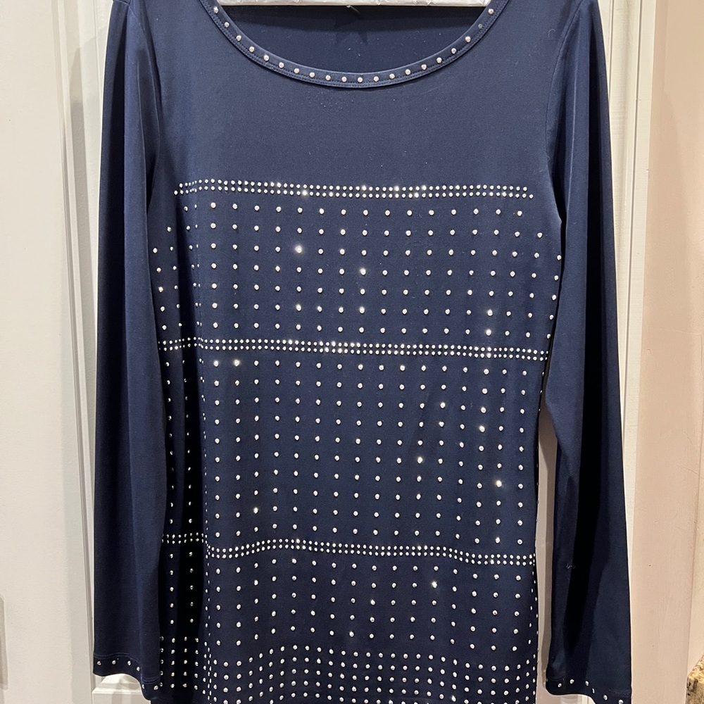 Premise Blue Embellished Blouse Sz L